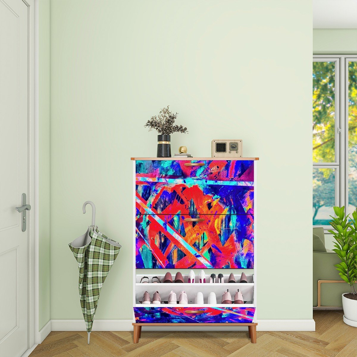 Gavin Scott Wood & Leather Shoe Cabinet