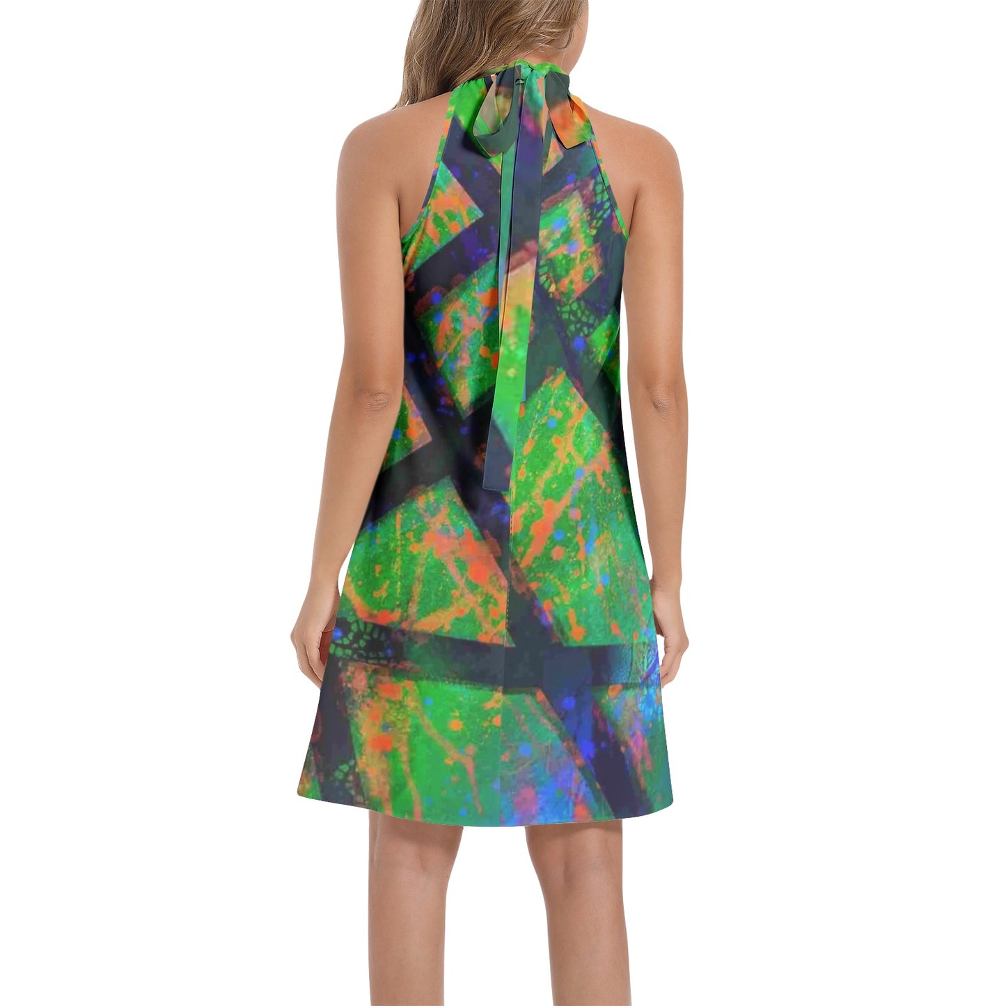 Gavin Scott Tie Back Halter Neck Flared Dress (Femme XS-3XL)