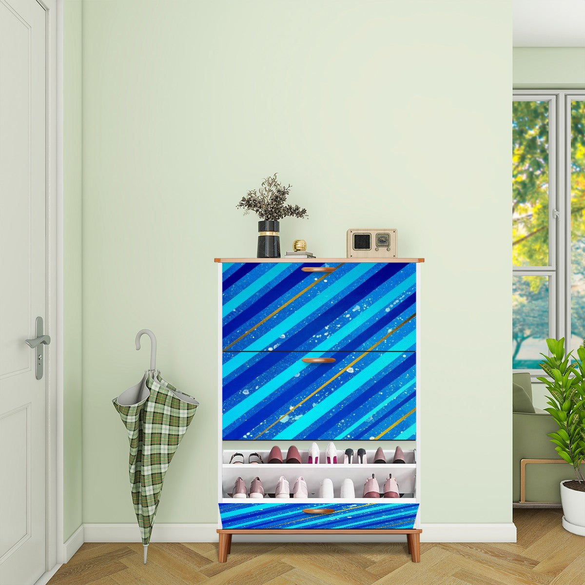 Gavin Scott Wood & Leather Shoe Cabinet