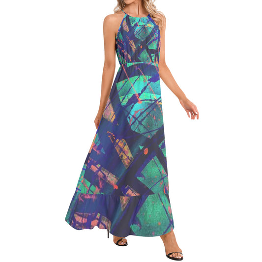 Gavin Scott Ruffle Hem Halter Neck Maxi Dress (Femme XS-3XL)