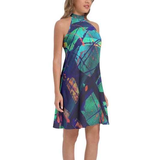 Gavin Scott Tie Back Halter Neck Flared Dress (Femme XS-3XL)