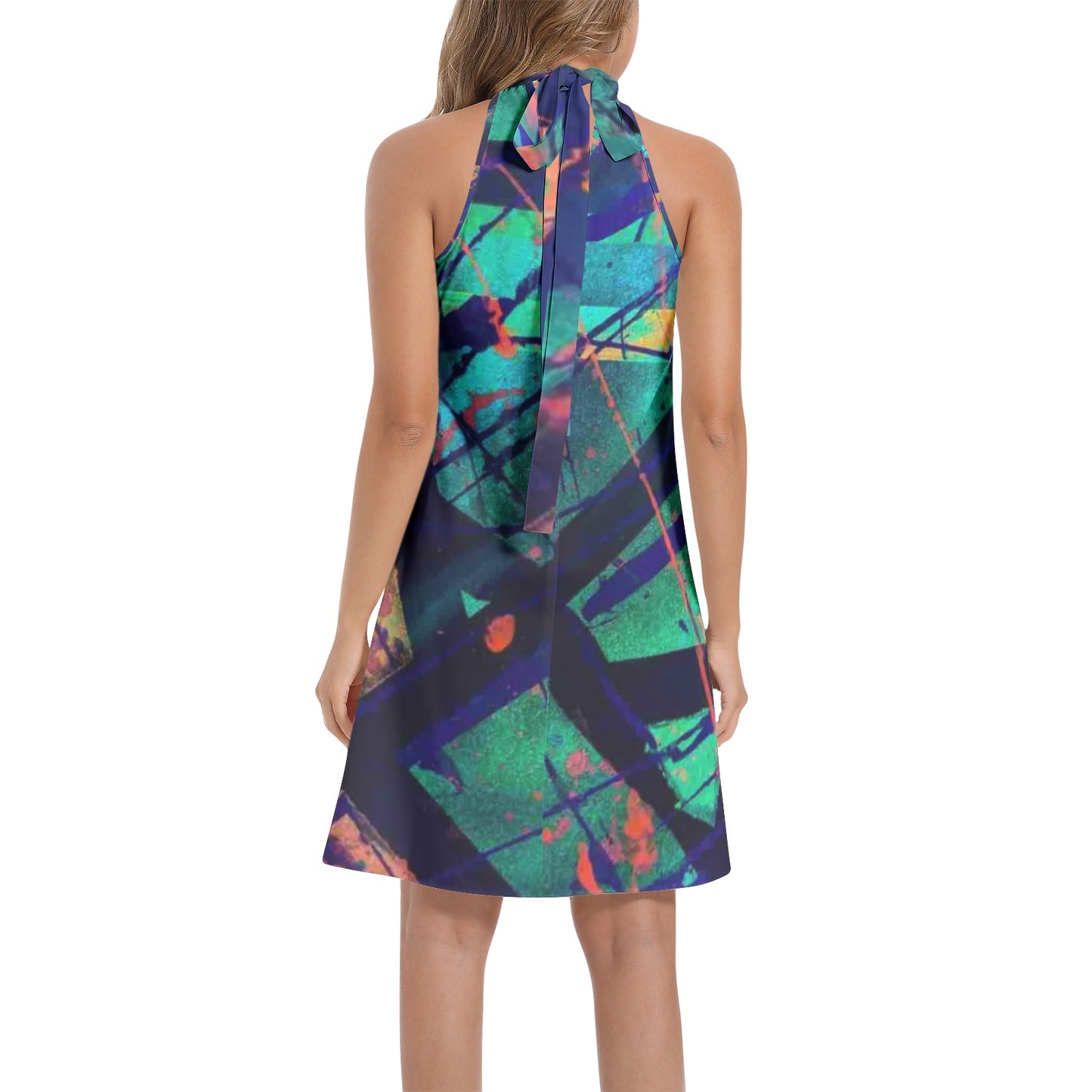 Gavin Scott Tie Back Halter Neck Flared Dress (Femme XS-3XL)