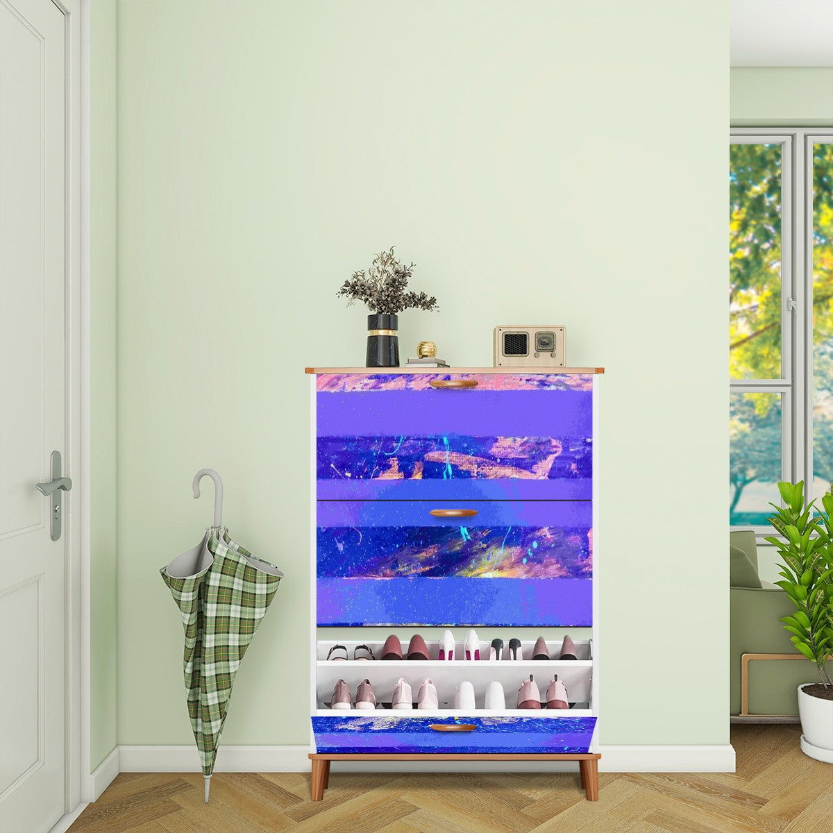 Gavin Scott Wood & Leather Shoe Cabinet