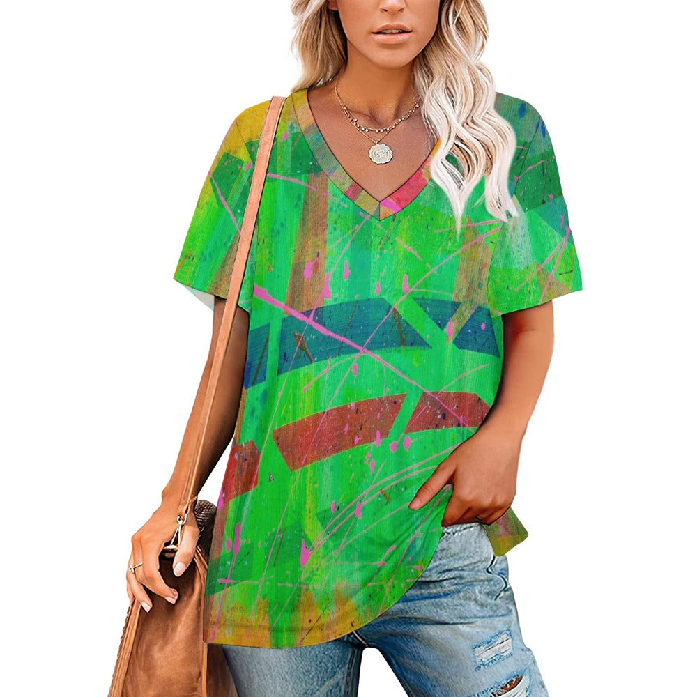 Gavin Scott Ice Silk V-Neck Short-sleeve Shirt (Femme S-5XL)