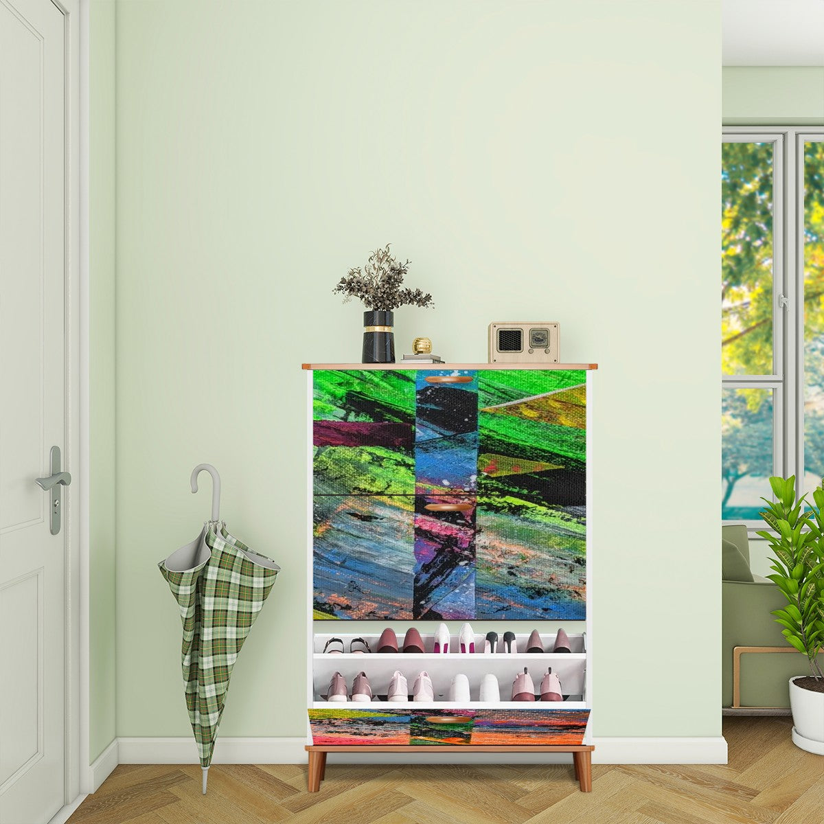 Gavin Scott Wood & Leather Shoe Cabinet