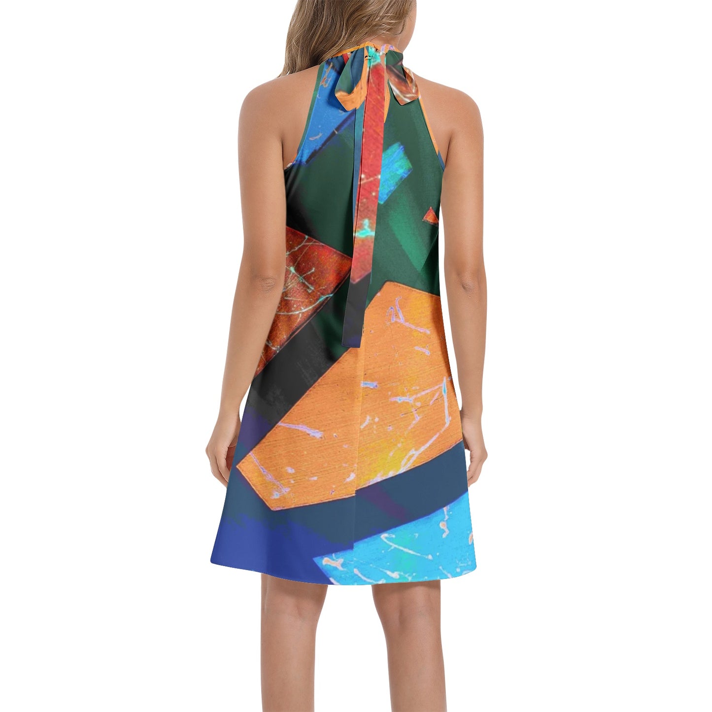 Gavin Scott Tie Back Halter Neck Flared Dress (Femme XS-3XL)