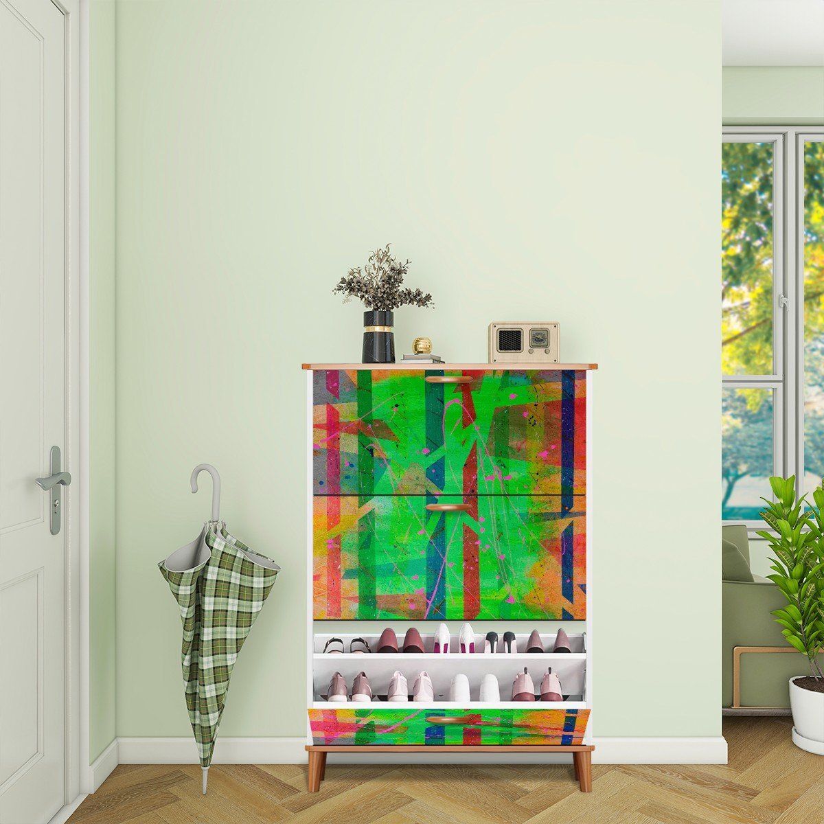 Gavin Scott Wood & Leather Shoe Cabinet