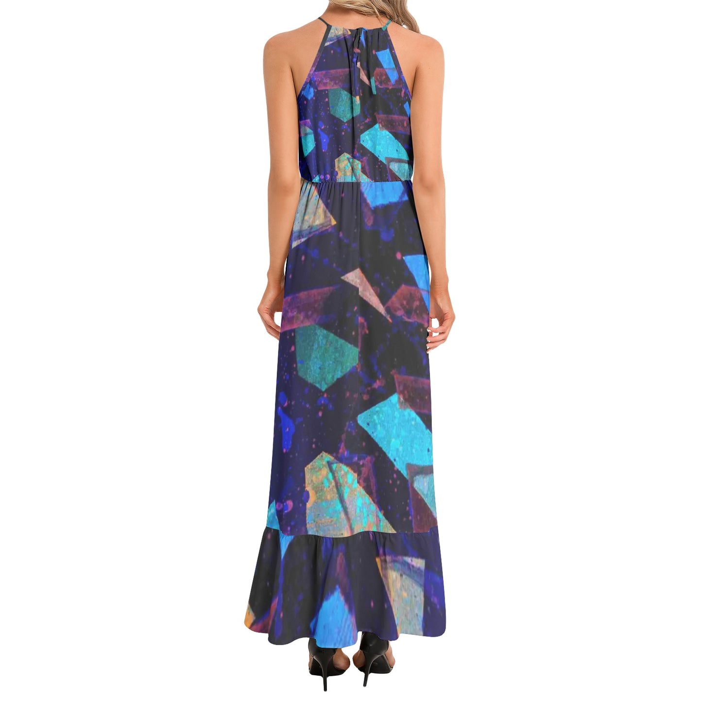 Gavin Scott Ruffle Hem Halter Neck Maxi Dress (Femme XS-3XL)