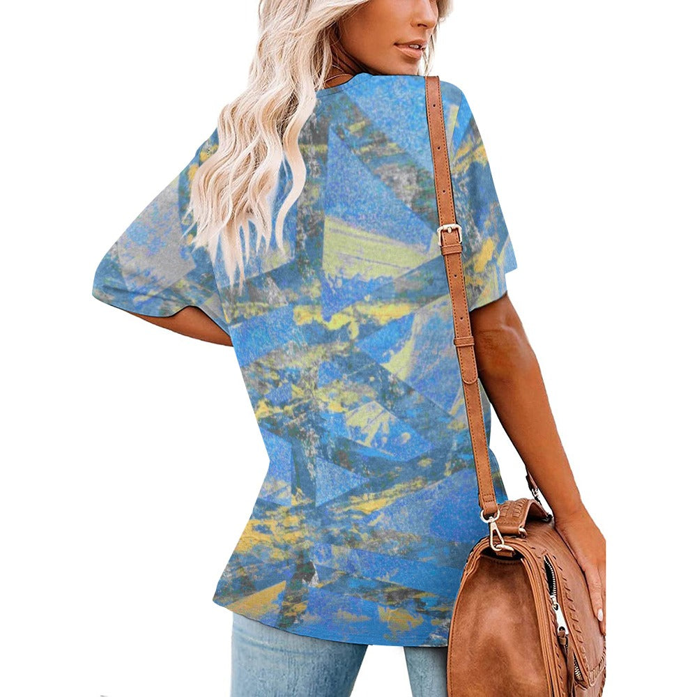 Gavin Scott Ice Silk V-Neck Short-sleeve Shirt (Femme S-5XL)