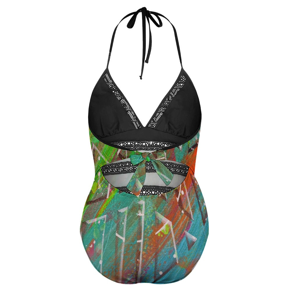 Gavin Scott Lace Halter One-Piece Swimsuit (Femme XL-4XL)
