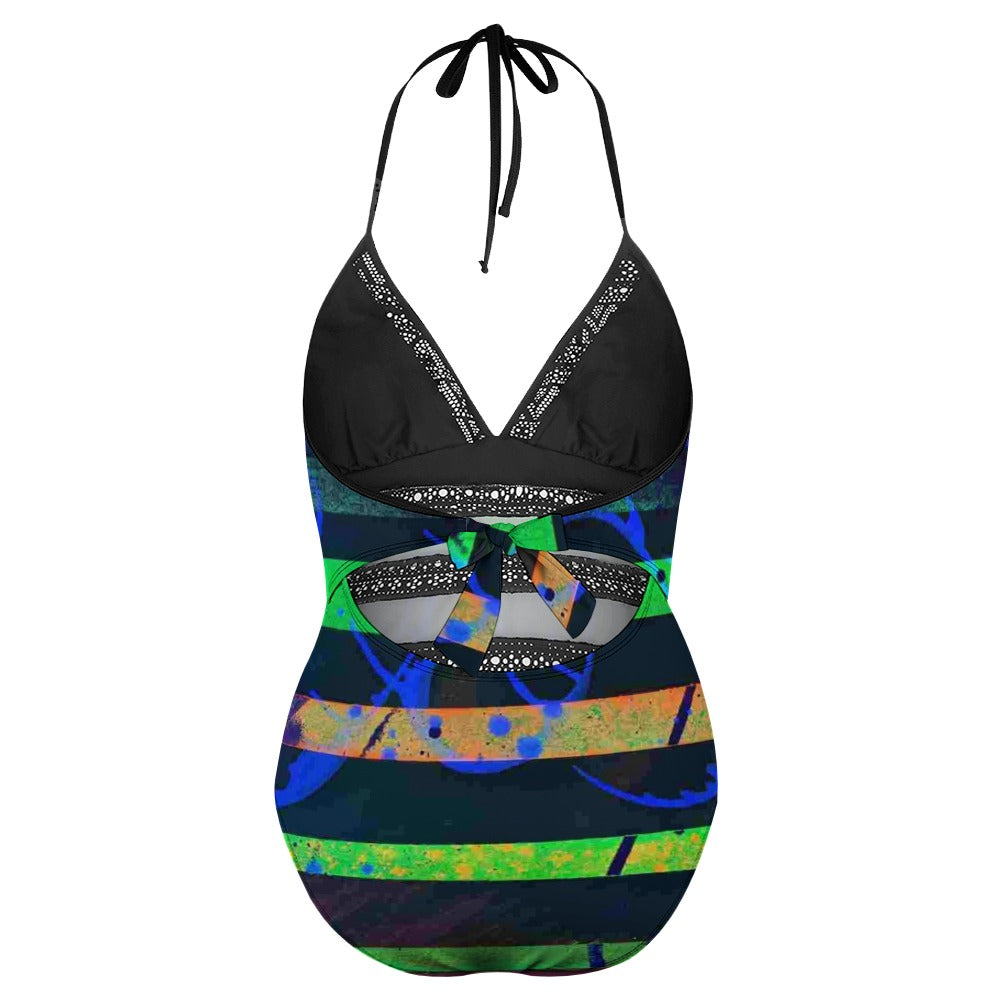 Gavin Scott Lace Halter One-Piece Swimsuit (Femme XL-4XL)