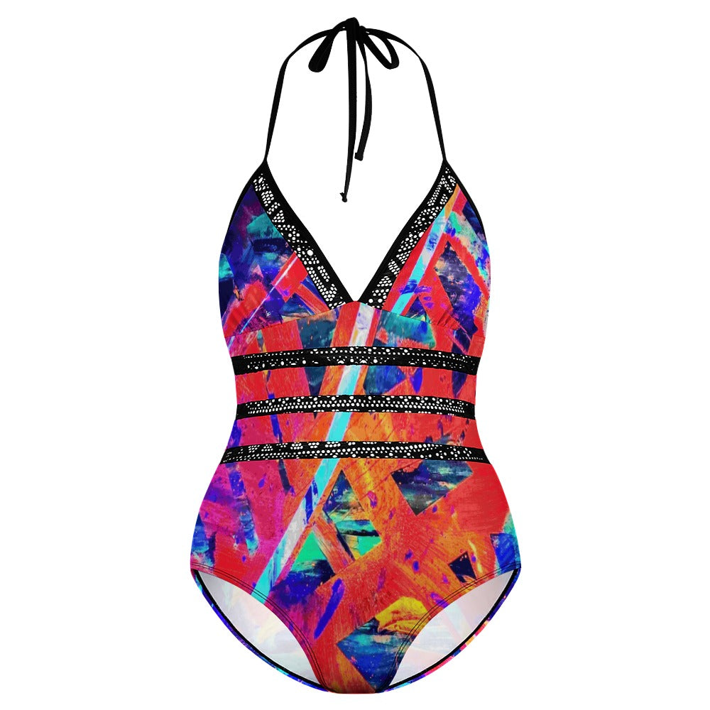 Gavin Scott Lace Halter One-Piece Swimsuit (Femme XL-4XL)