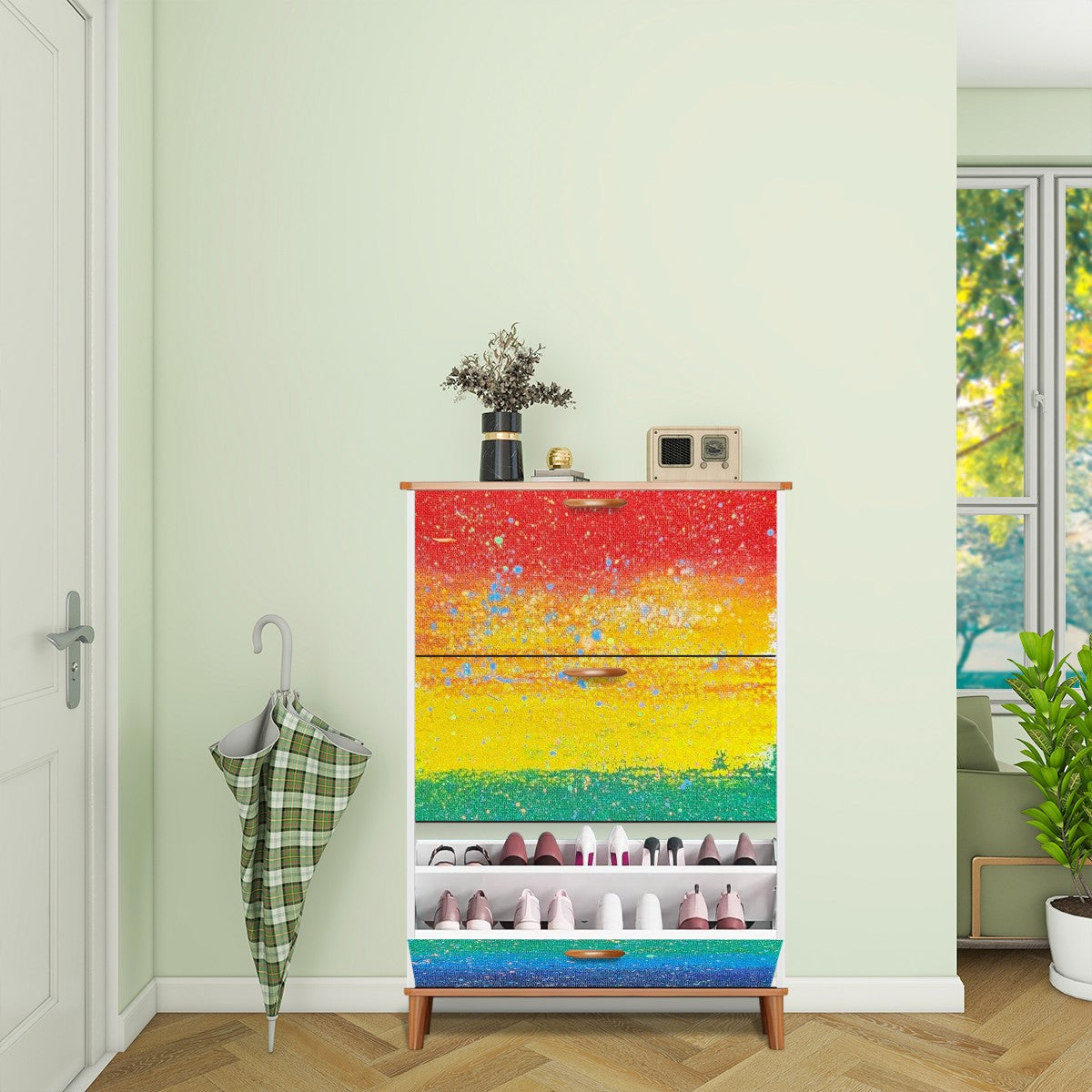 Gavin Scott Wood & Leather Shoe Cabinet