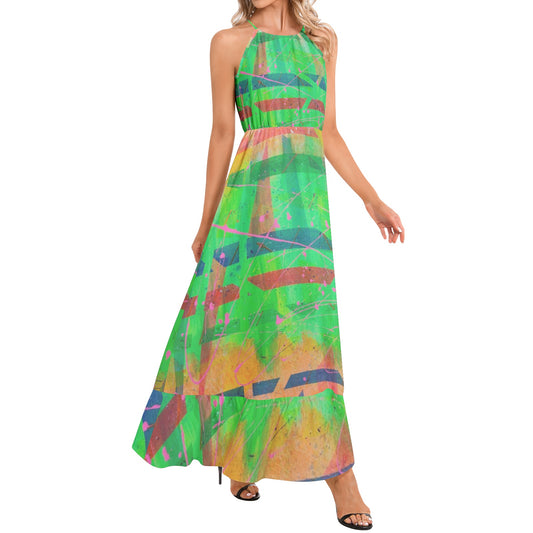 Gavin Scott Ruffle Hem Halter Neck Maxi Dress (Femme XS-3XL)