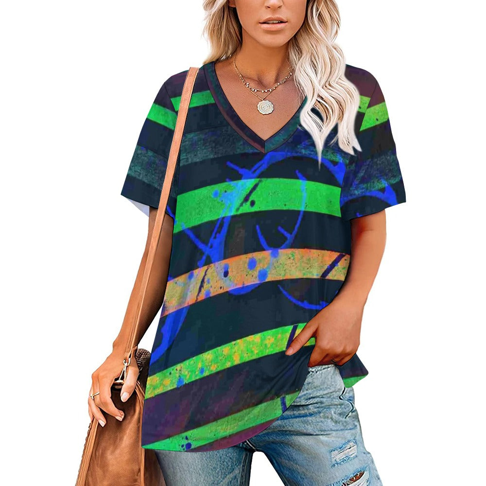 Gavin Scott Ice Silk V-Neck Short-sleeve Shirt (Femme S-5XL)