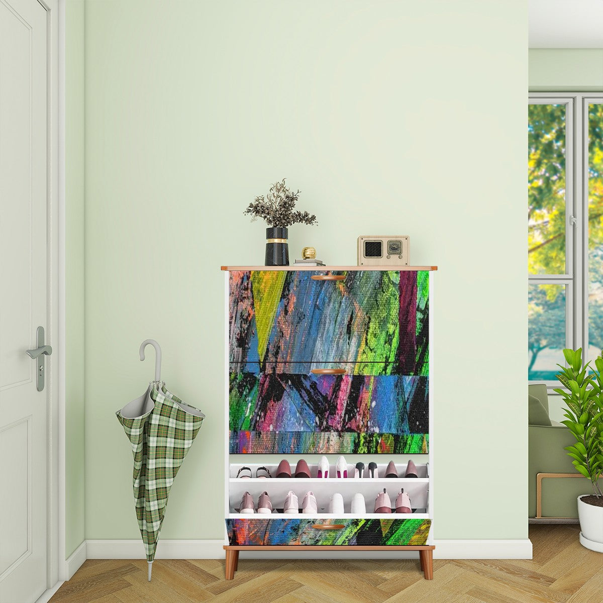 Gavin Scott Wood & Leather Shoe Cabinet