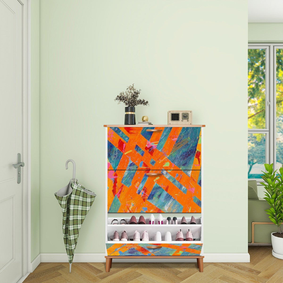 Gavin Scott Wood & Leather Shoe Cabinet