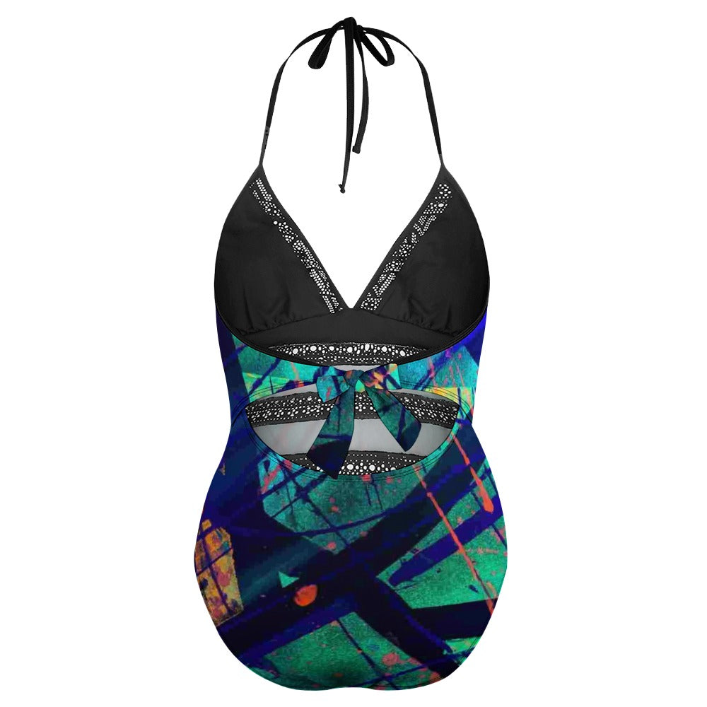 Gavin Scott Lace Halter One-Piece Swimsuit (Femme XL-4XL)