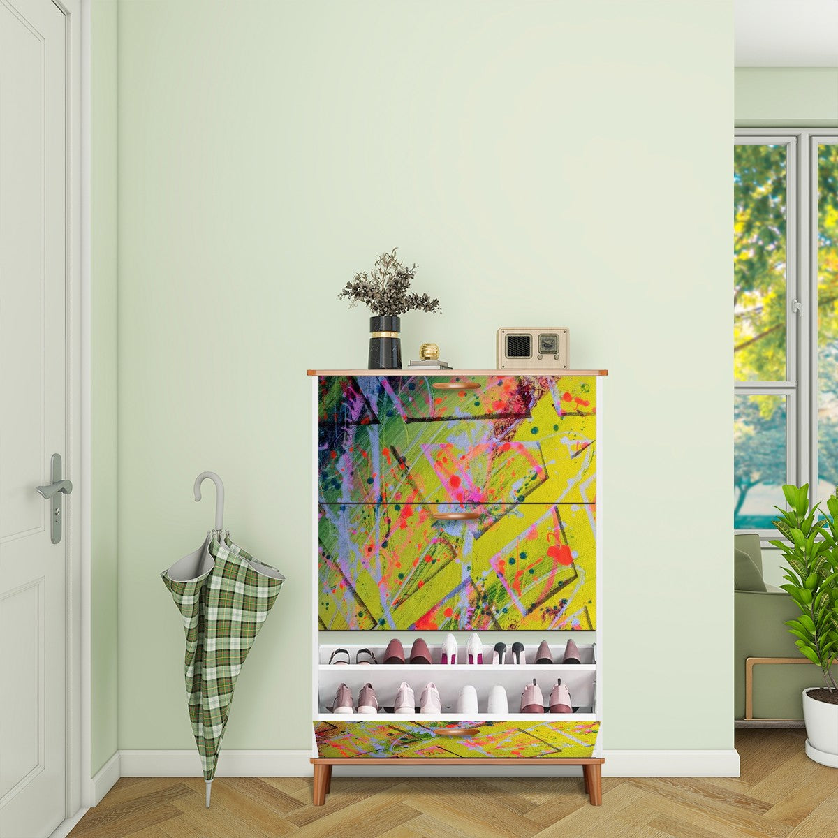 Gavin Scott Wood & Leather Shoe Cabinet