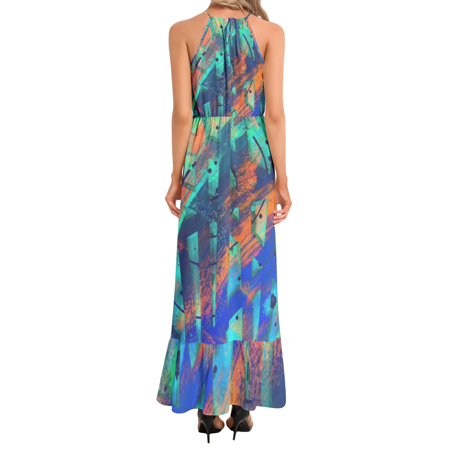 Gavin Scott Ruffle Hem Halter Neck Maxi Dress (Femme XS-3XL)
