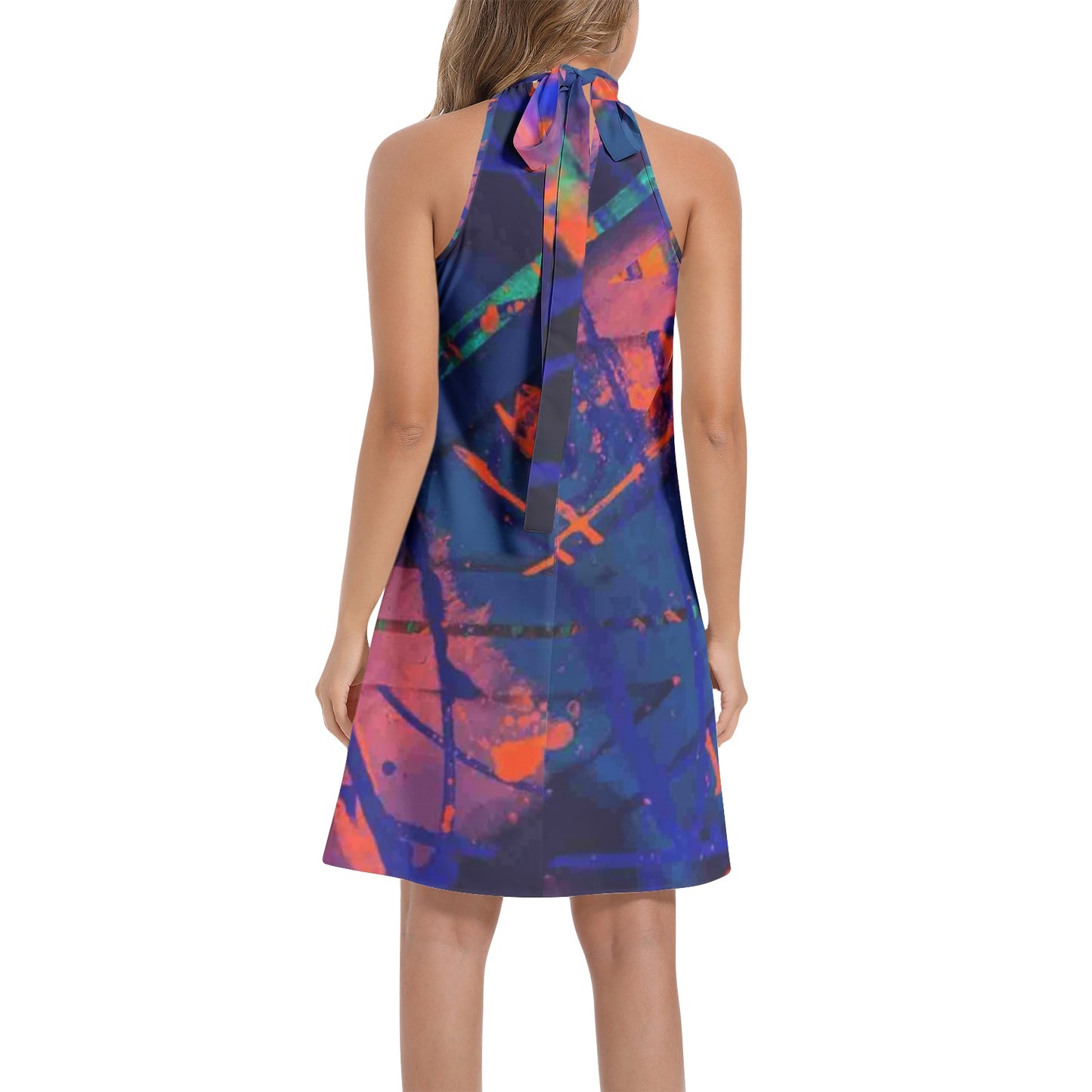 Gavin Scott Tie Back Halter Neck Flared Dress (Femme XS-3XL)