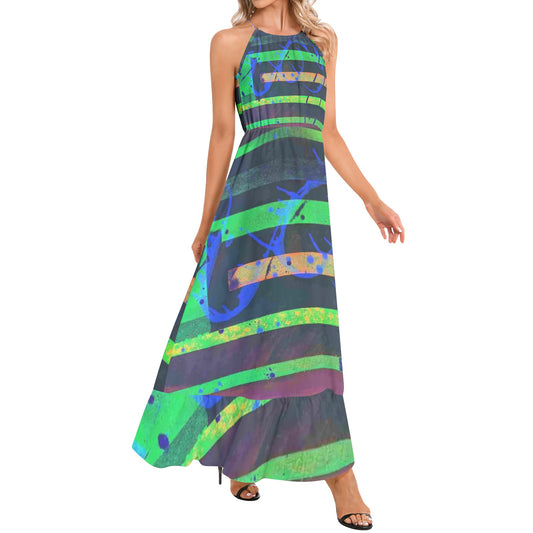 Gavin Scott Ruffle Hem Halter Neck Maxi Dress (Femme XS-3XL)