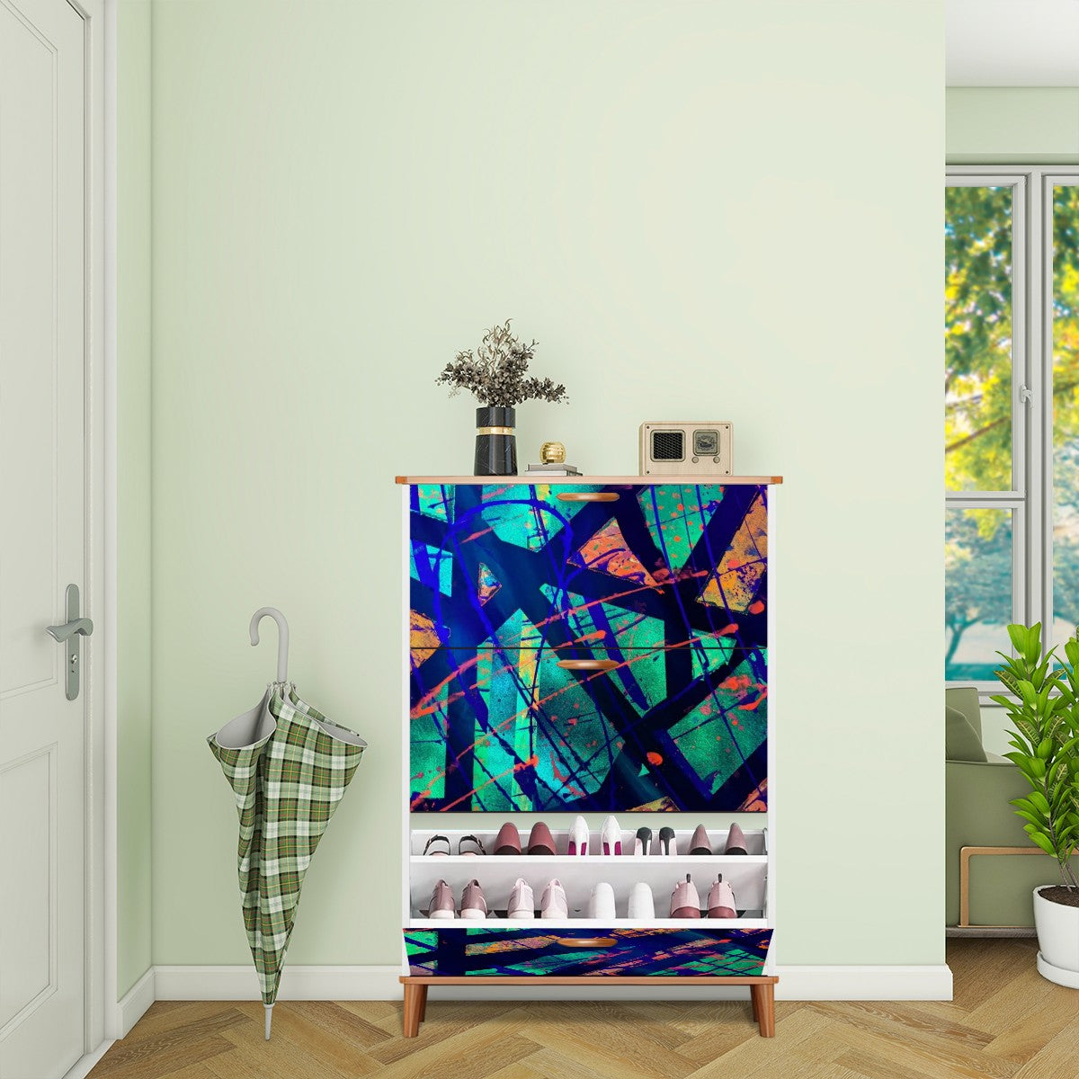 Gavin Scott Wood & Leather Shoe Cabinet