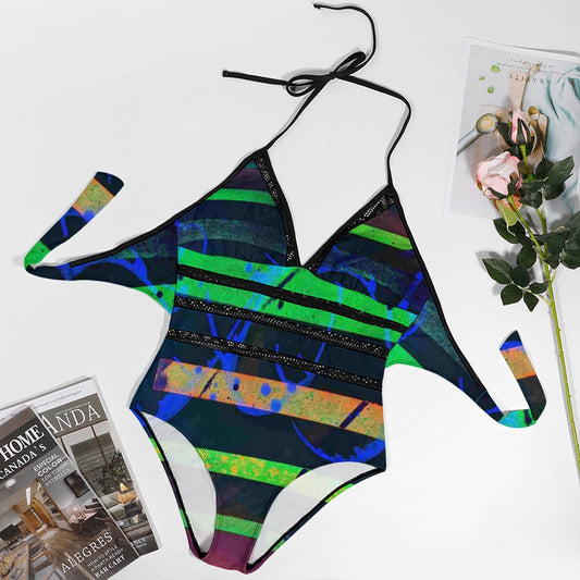 Gavin Scott Lace Halter One-Piece Swimsuit (Femme XL-4XL)