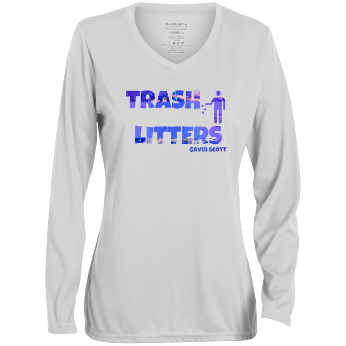 Gavin Scott TRASH LITTERS Moisture-Wicking Long Sleeve V-Neck Tee (Femme XS-3XL)