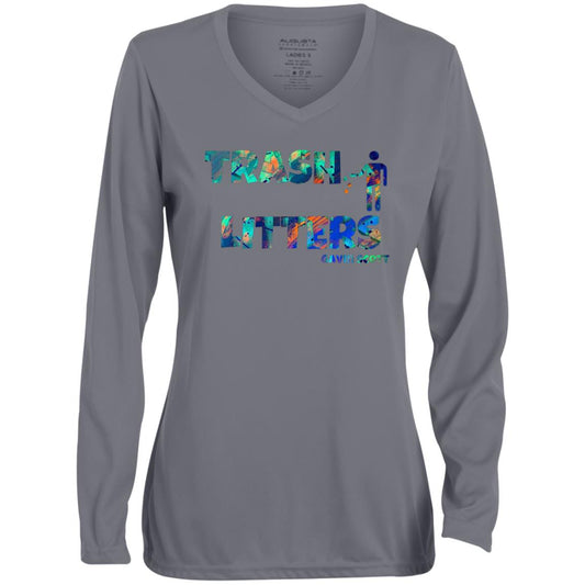 Gavin Scott TRASH LITTERS Moisture-Wicking Long Sleeve V-Neck Tee (Femme XS-3XL)