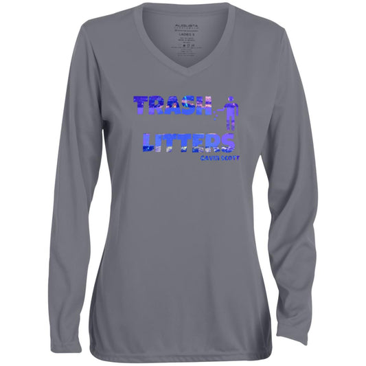 Gavin Scott TRASH LITTERS Moisture-Wicking Long Sleeve V-Neck Tee (Femme XS-3XL)