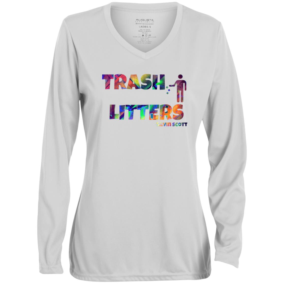 Gavin Scott TRASH LITTERS Moisture-Wicking Long Sleeve V-Neck Tee (Femme XS-3XL)