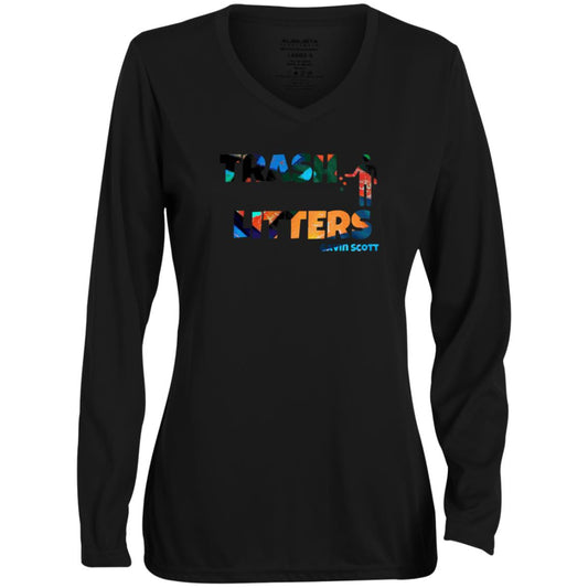Gavin Scott TRASH LITTERS Moisture-Wicking Long Sleeve V-Neck Tee (Femme XS-3XL)