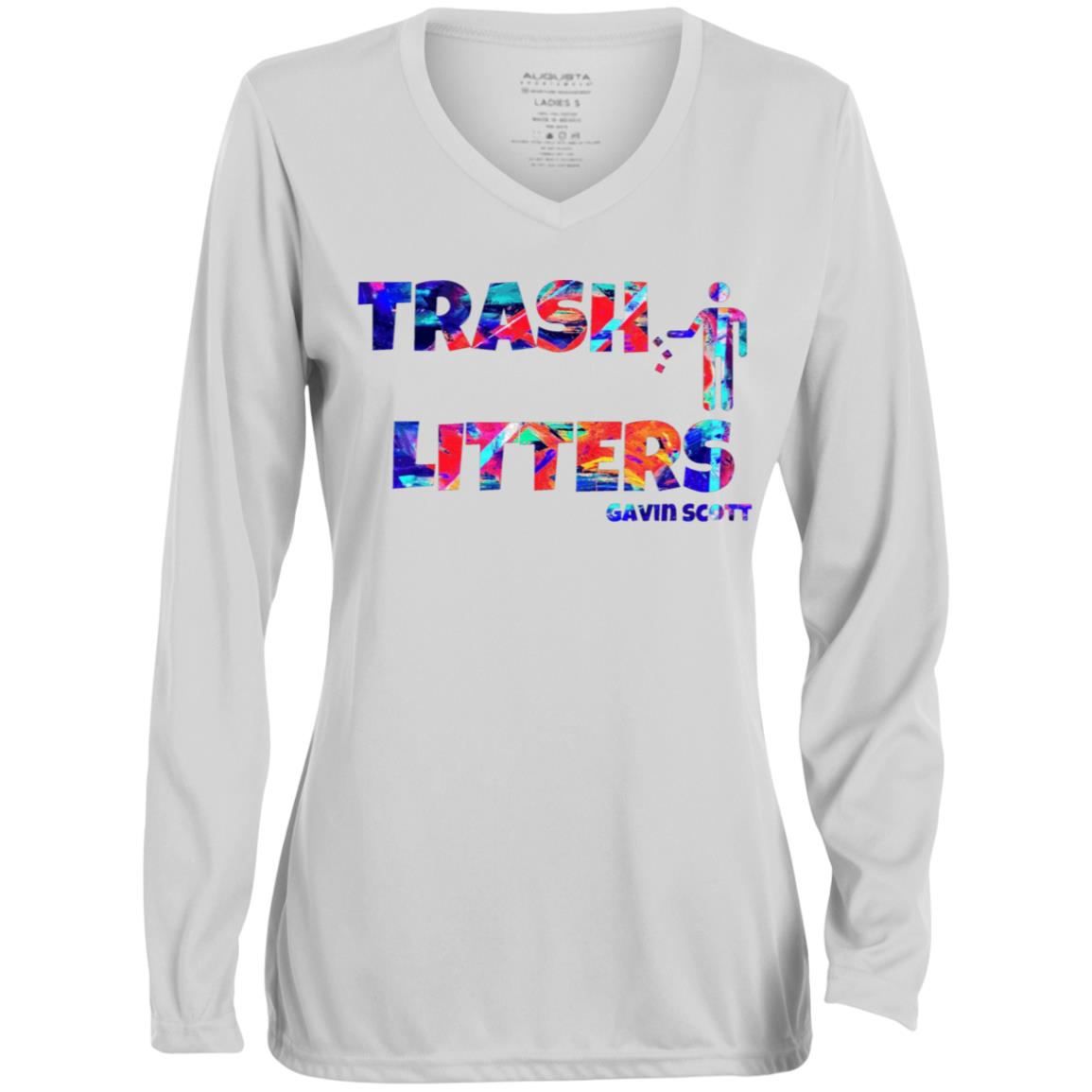 Gavin Scott TRASH LITTERS Moisture-Wicking Long Sleeve V-Neck Tee (Femme XS-3XL)