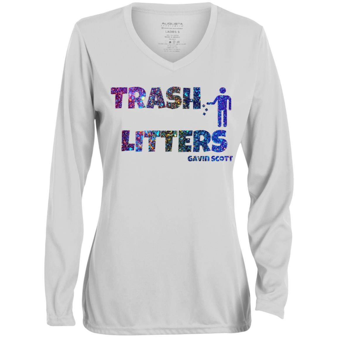 Gavin Scott TRASH LITTERS Moisture-Wicking Long Sleeve V-Neck Tee (Femme XS-3XL)