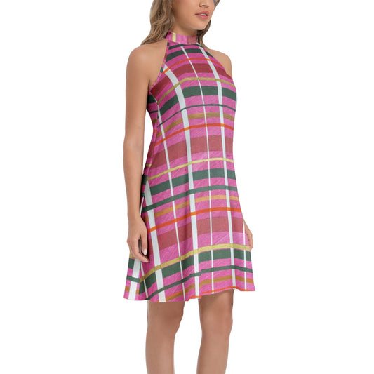 Gavin Scott Tie Back Halter Neck Flared Dress (Femme XS-3XL)