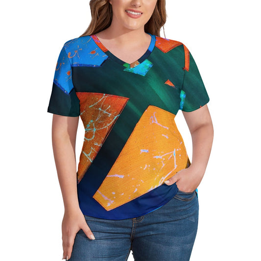Gavin Scott Ice Silk V-Neck Short-sleeve Shirt (Femme S-5XL)