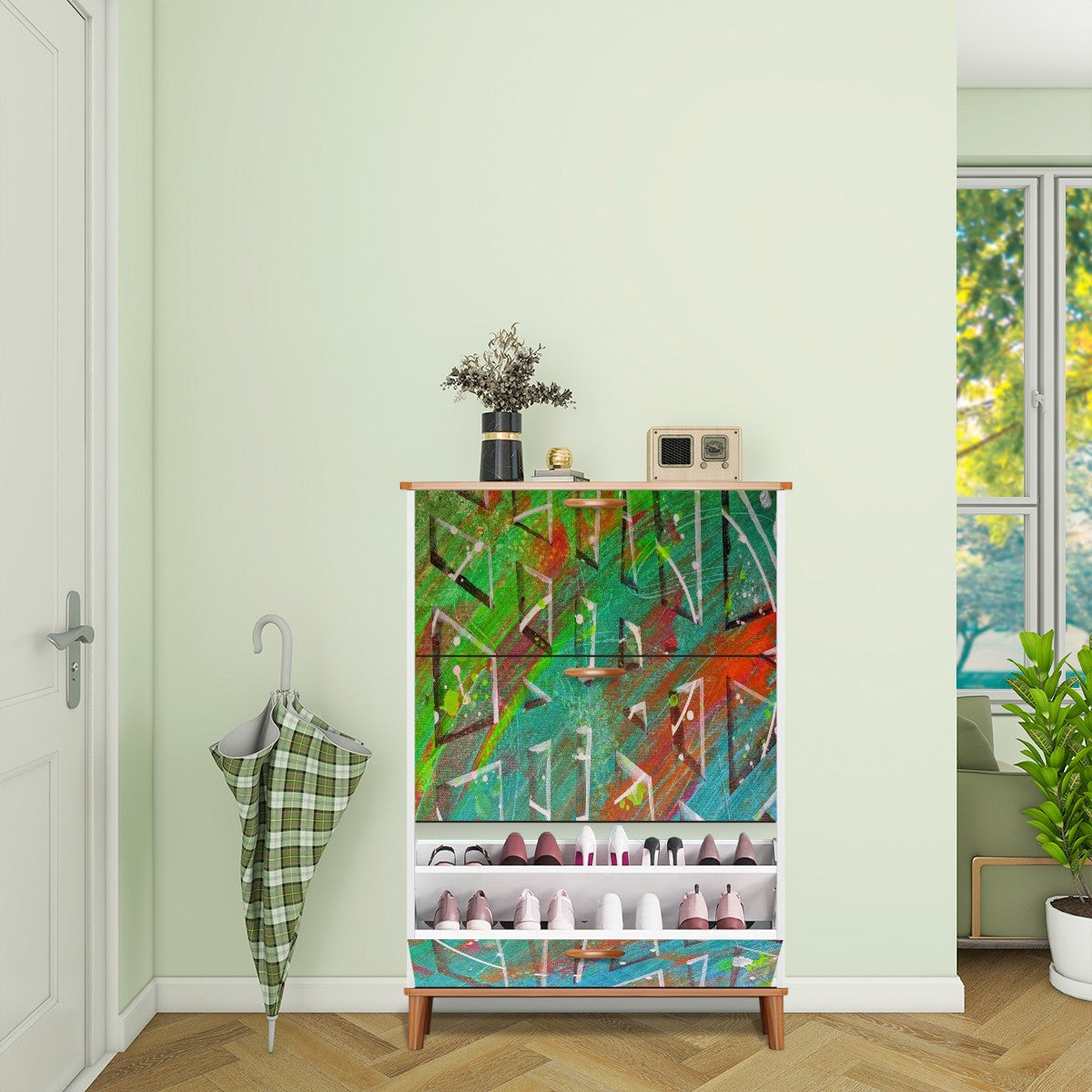 Gavin Scott Wood & Leather Shoe Cabinet