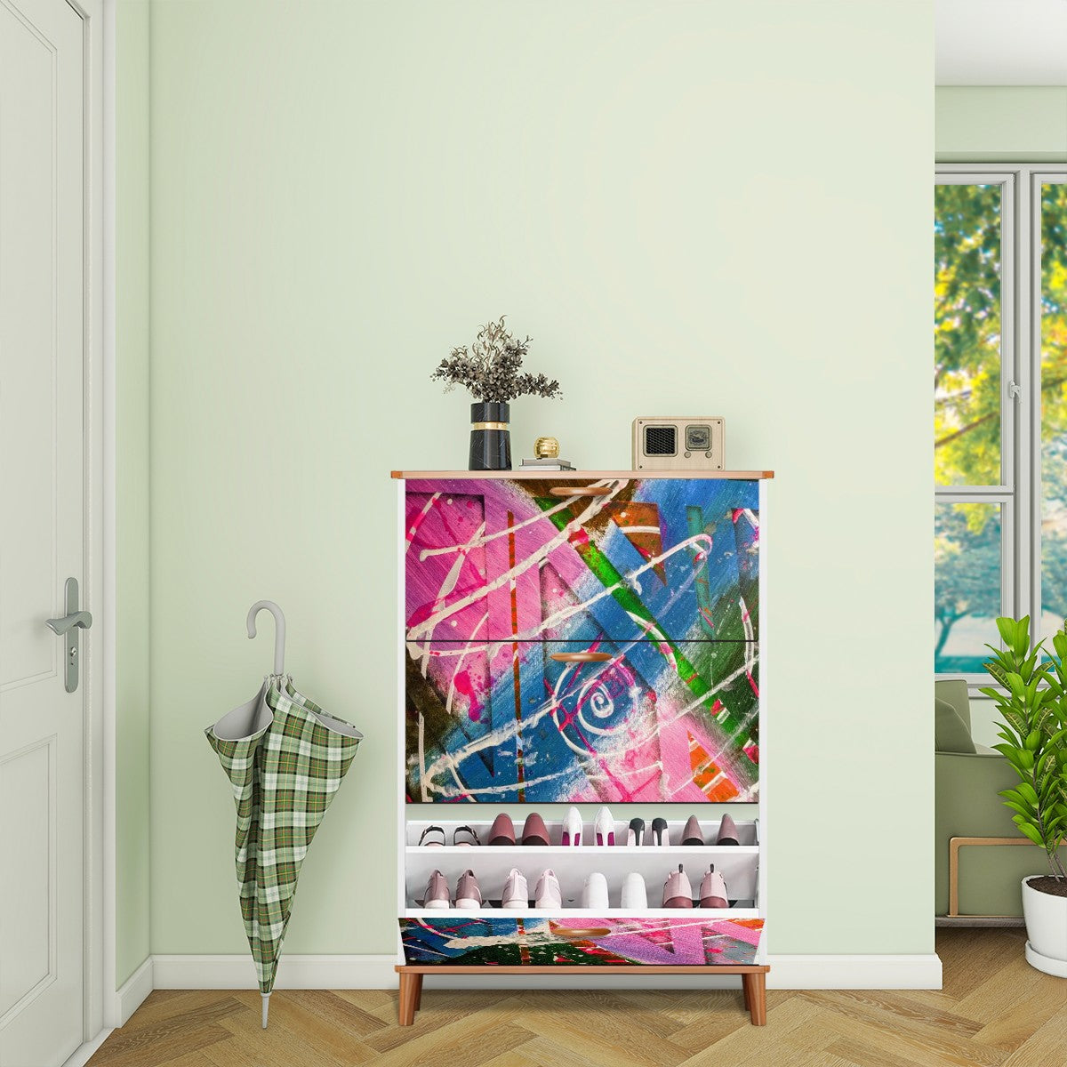 Gavin Scott Wood & Leather Shoe Cabinet