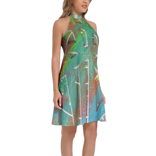 Gavin Scott Tie Back Halter Neck Flared Dress (Femme XS-3XL)