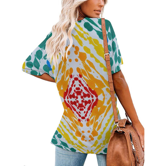 Gavin Scott Ice Silk V-Neck Short-sleeve Shirt (Femme S-5XL)