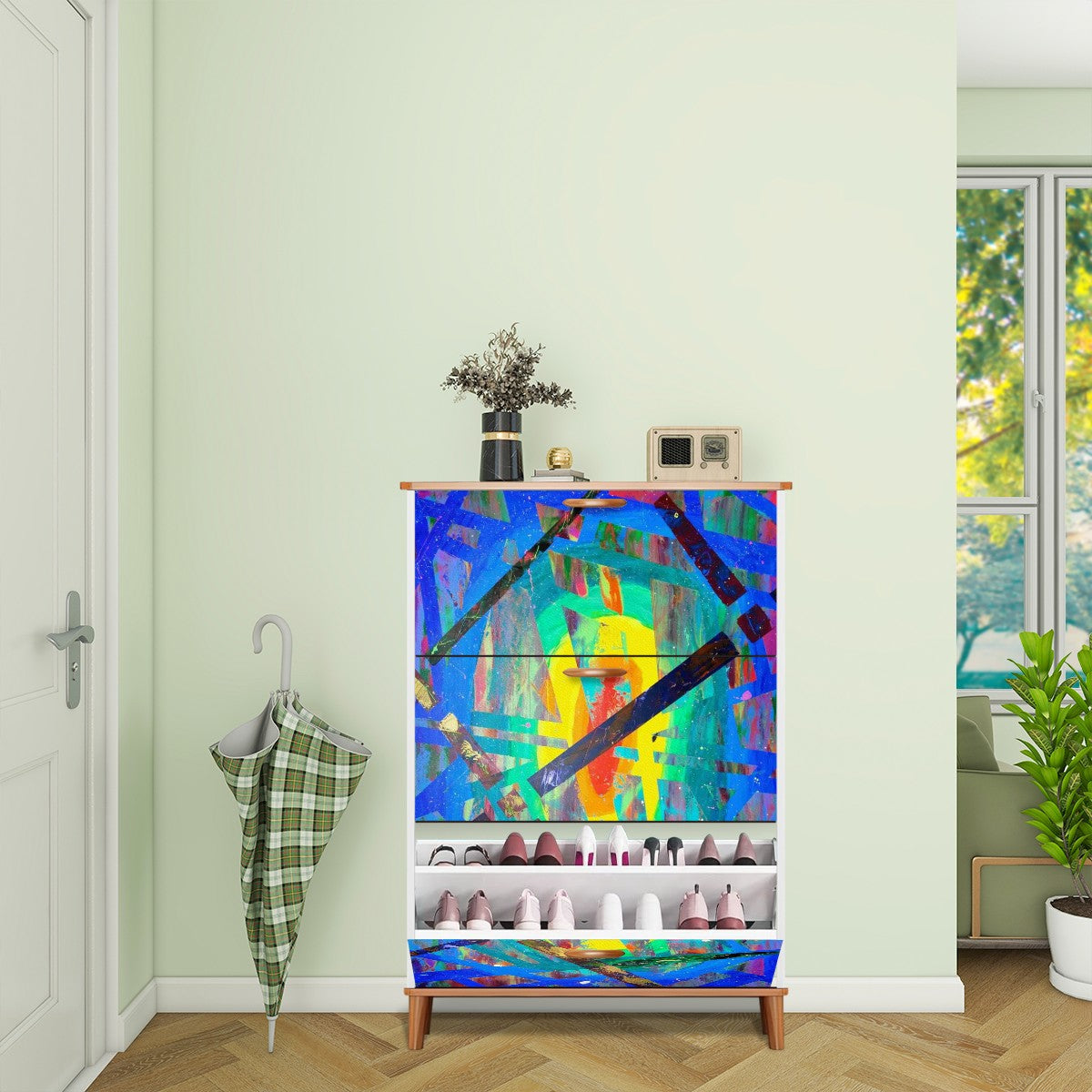 Gavin Scott Wood & Leather Shoe Cabinet