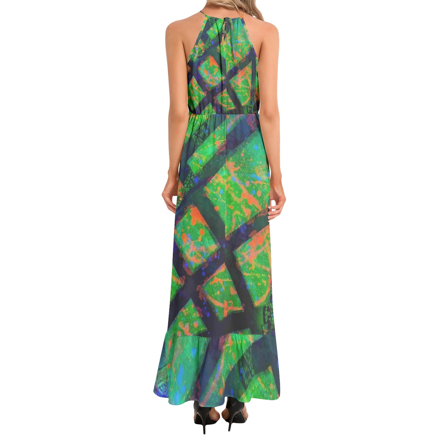 Gavin Scott Ruffle Hem Halter Neck Maxi Dress (Femme XS-3XL)
