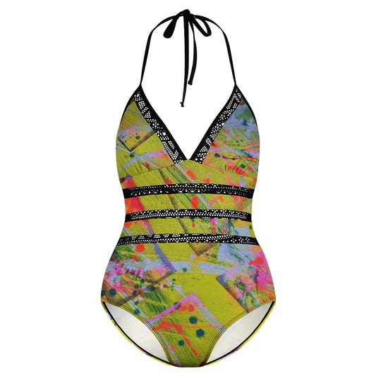 Gavin Scott Lace Halter One-Piece Swimsuit (Femme XL-4XL)