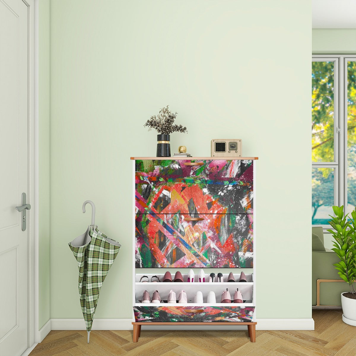 Gavin Scott Wood & Leather Shoe Cabinet