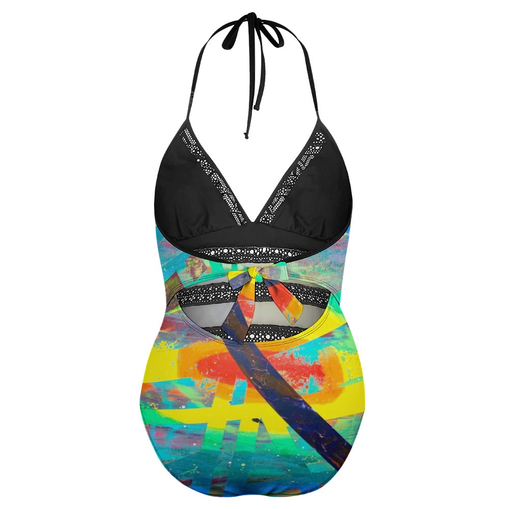 Gavin Scott Lace Halter One-Piece Swimsuit (Femme XL-4XL)