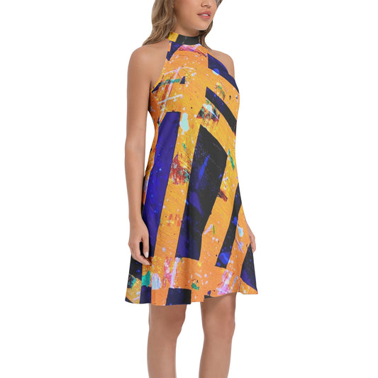 Gavin Scott Tie Back Halter Neck Flared Dress (Femme XS-3XL)