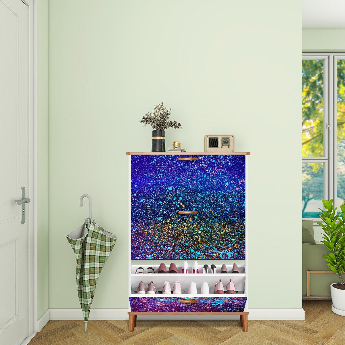 Gavin Scott Wood & Leather Shoe Cabinet