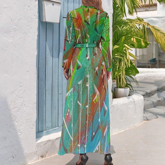 Gavin Scott High Neck Belted Full Length Dress (Femme XS-XL)