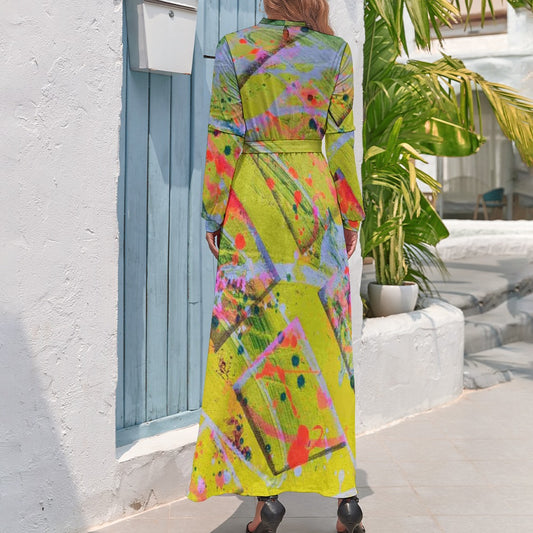 Gavin Scott High Neck Belted Full Length Dress